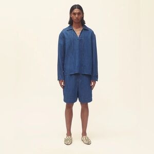 NEW COMMAS denim cotton and hemp tie front shirt Australian brand